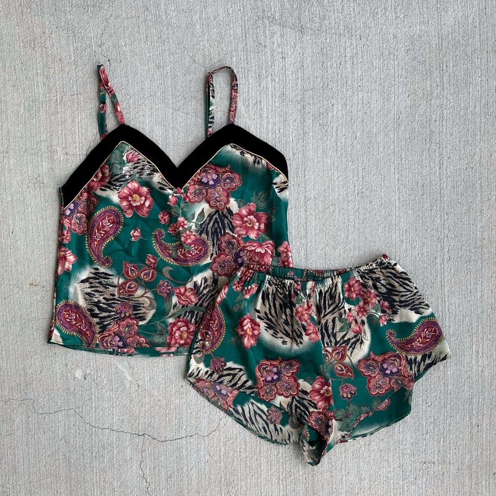 vintage patterned satin pajama set